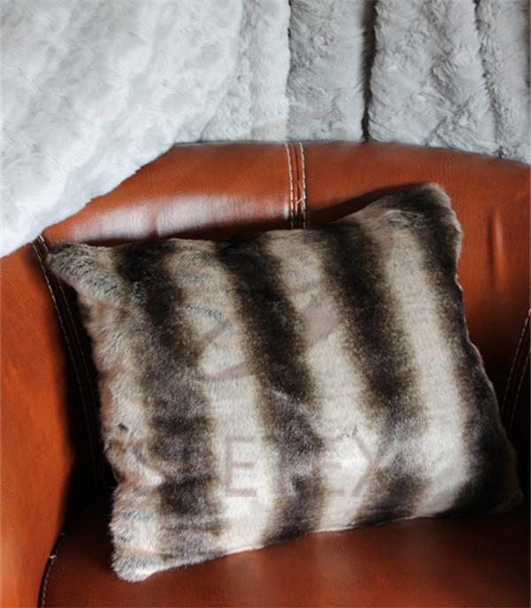 Brown chinchilla printing faux fur pillow