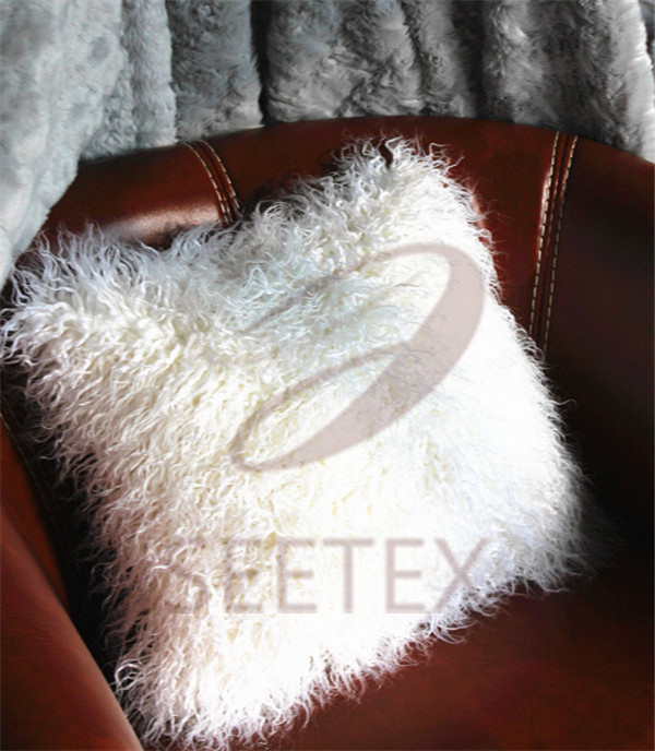 Mongolian lamb faux fur pillow