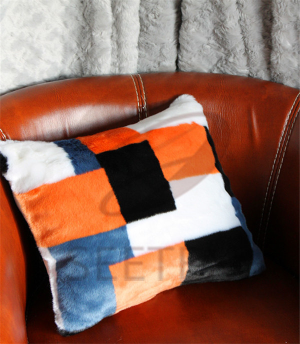 Geometrical pattern design faux fur pillow